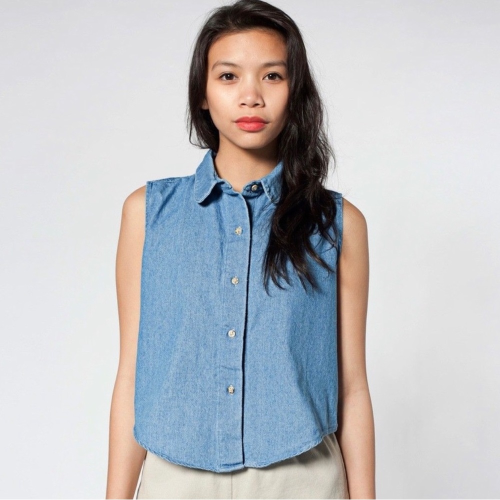 American Apparel - Sleeveless Denim Button-Down Shirt